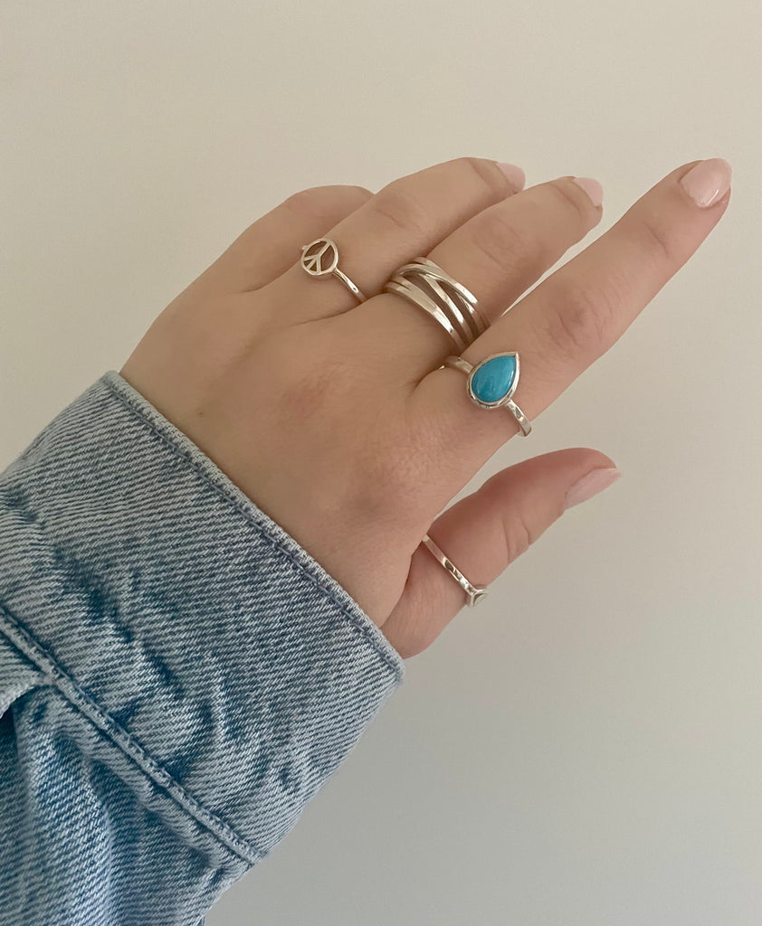 pear-shaped stone ring - turquoise with 925 silver