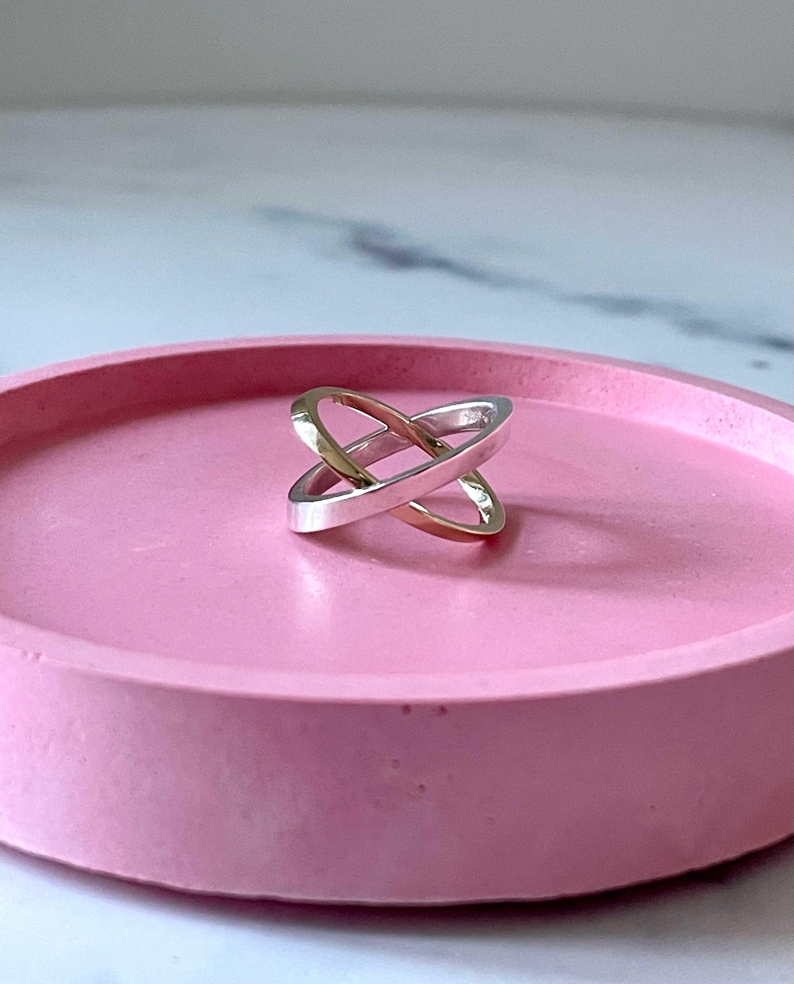 the mixed metal crossover ring - 925 silver over solid 14k gold