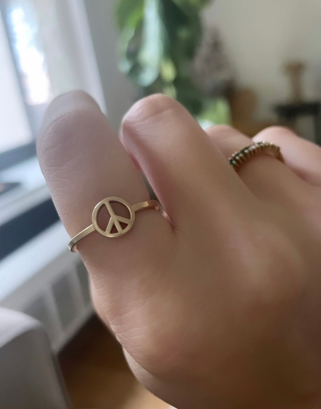 solid 14k gold peace sign ring