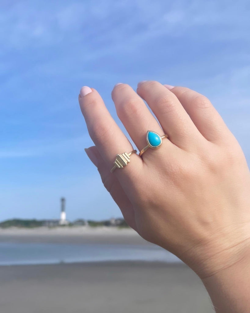 pear-shaped stone ring - turquoise with 14k gold