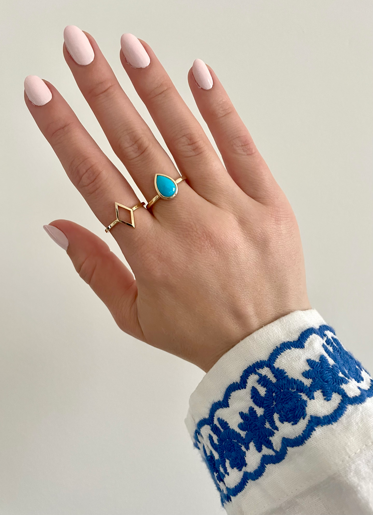 pear-shaped stone ring - turquoise with 14k gold
