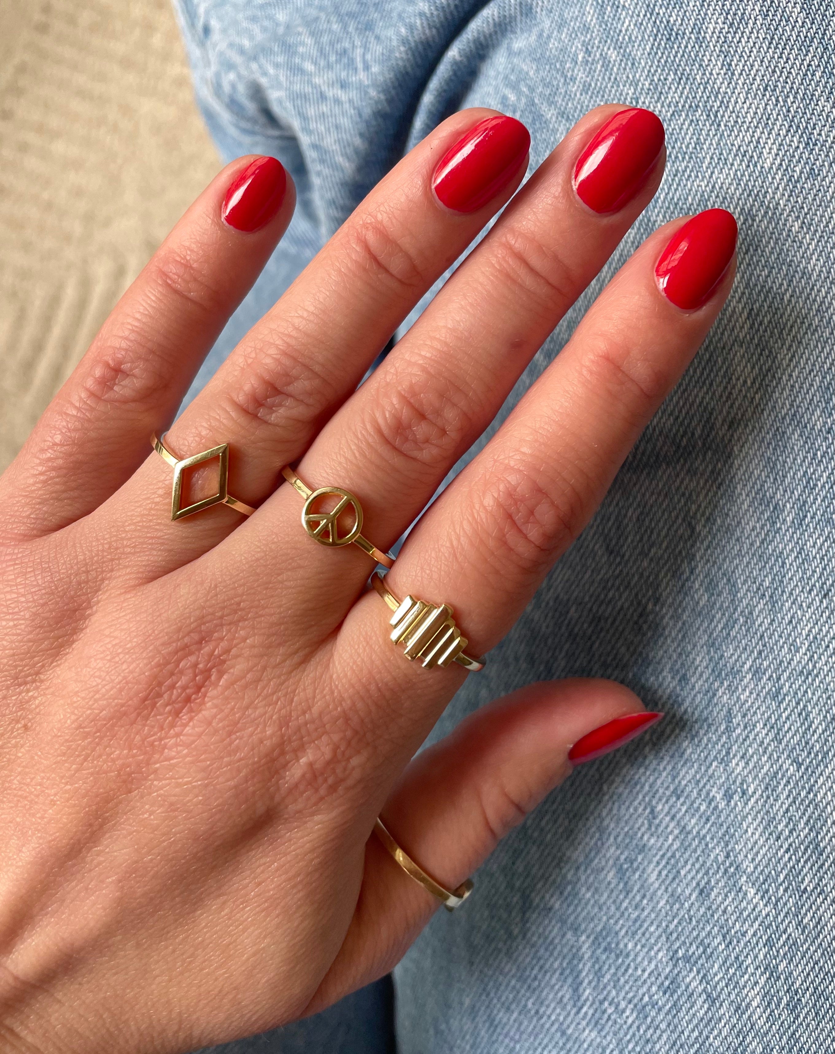 solid 14k gold peace sign ring