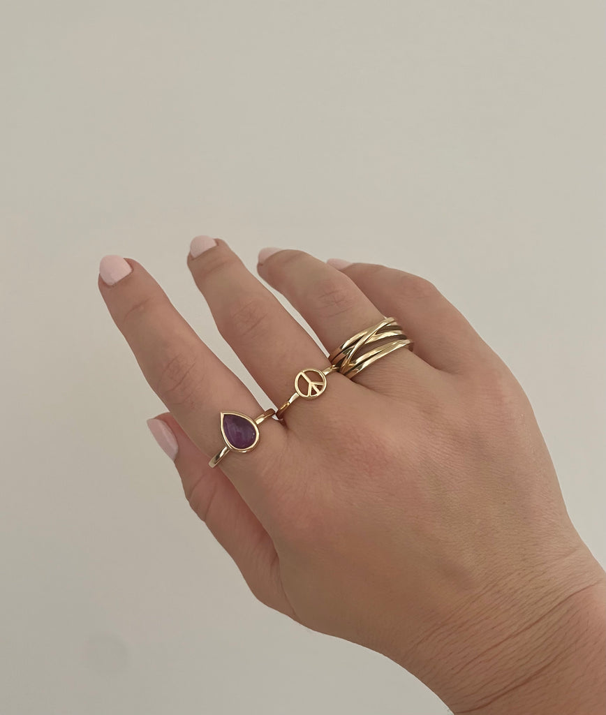 pear-shaped stone ring - amethyst with 14k gold