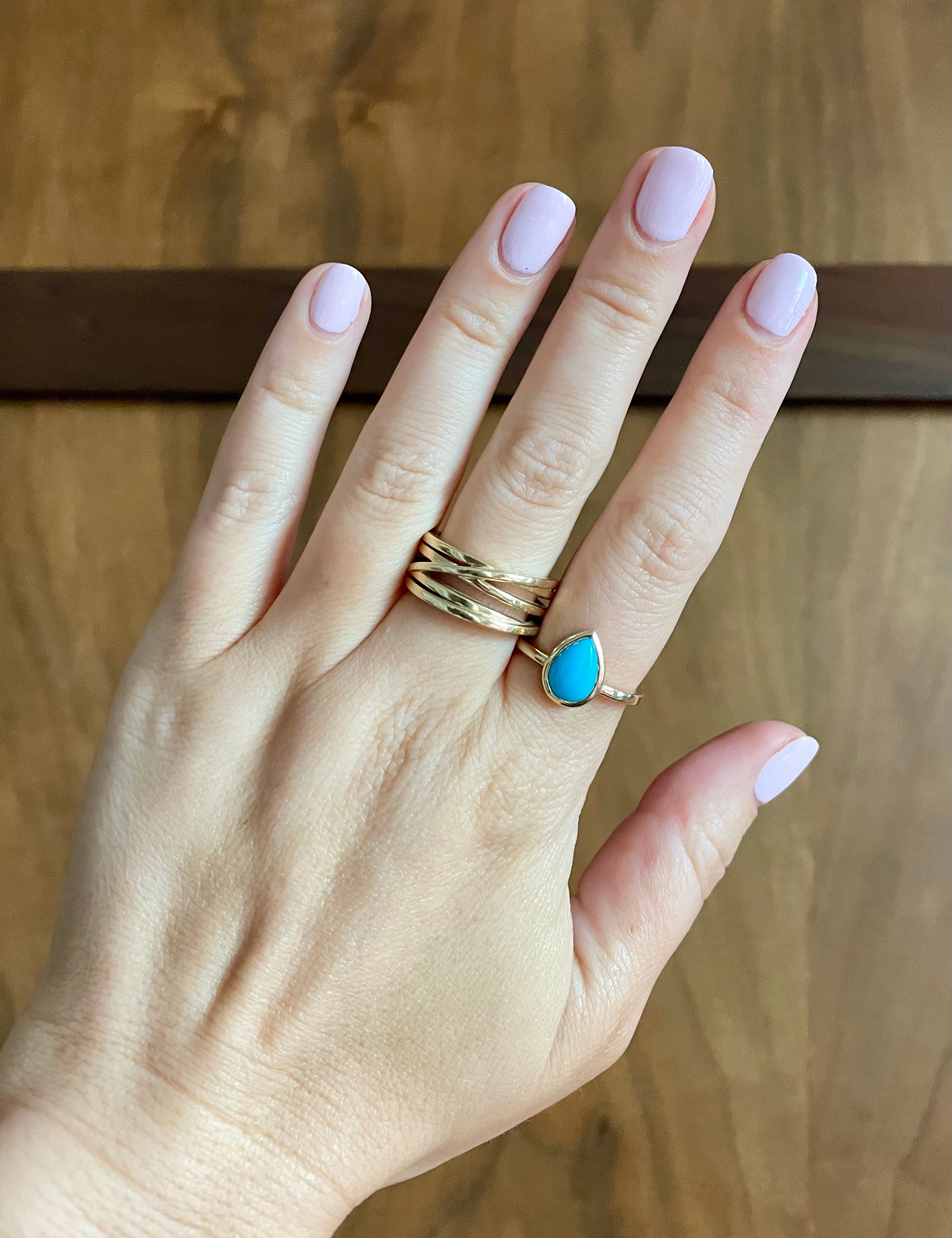 pear-shaped stone ring - turquoise with 14k gold