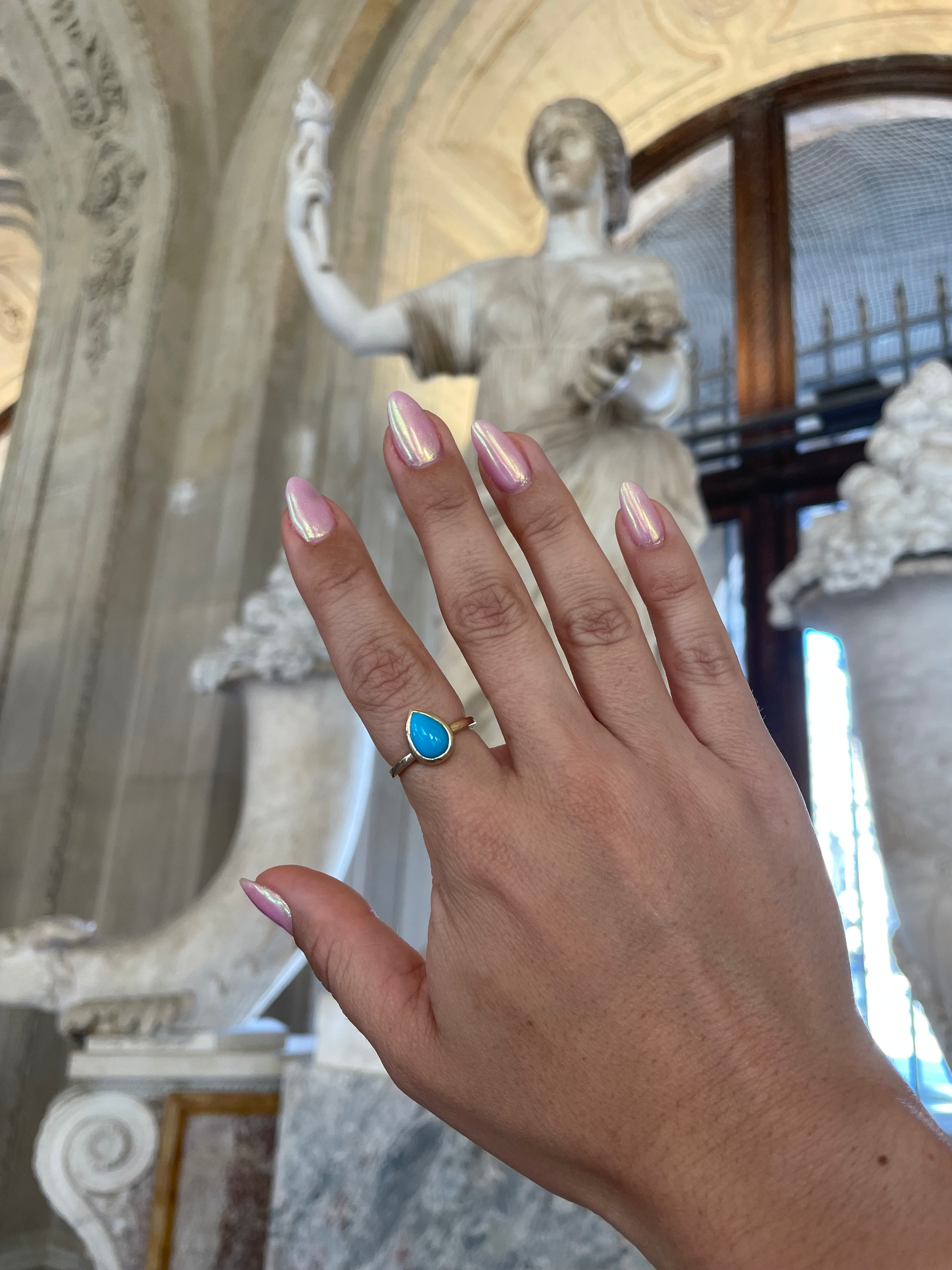 pear-shaped stone ring - turquoise with 14k gold