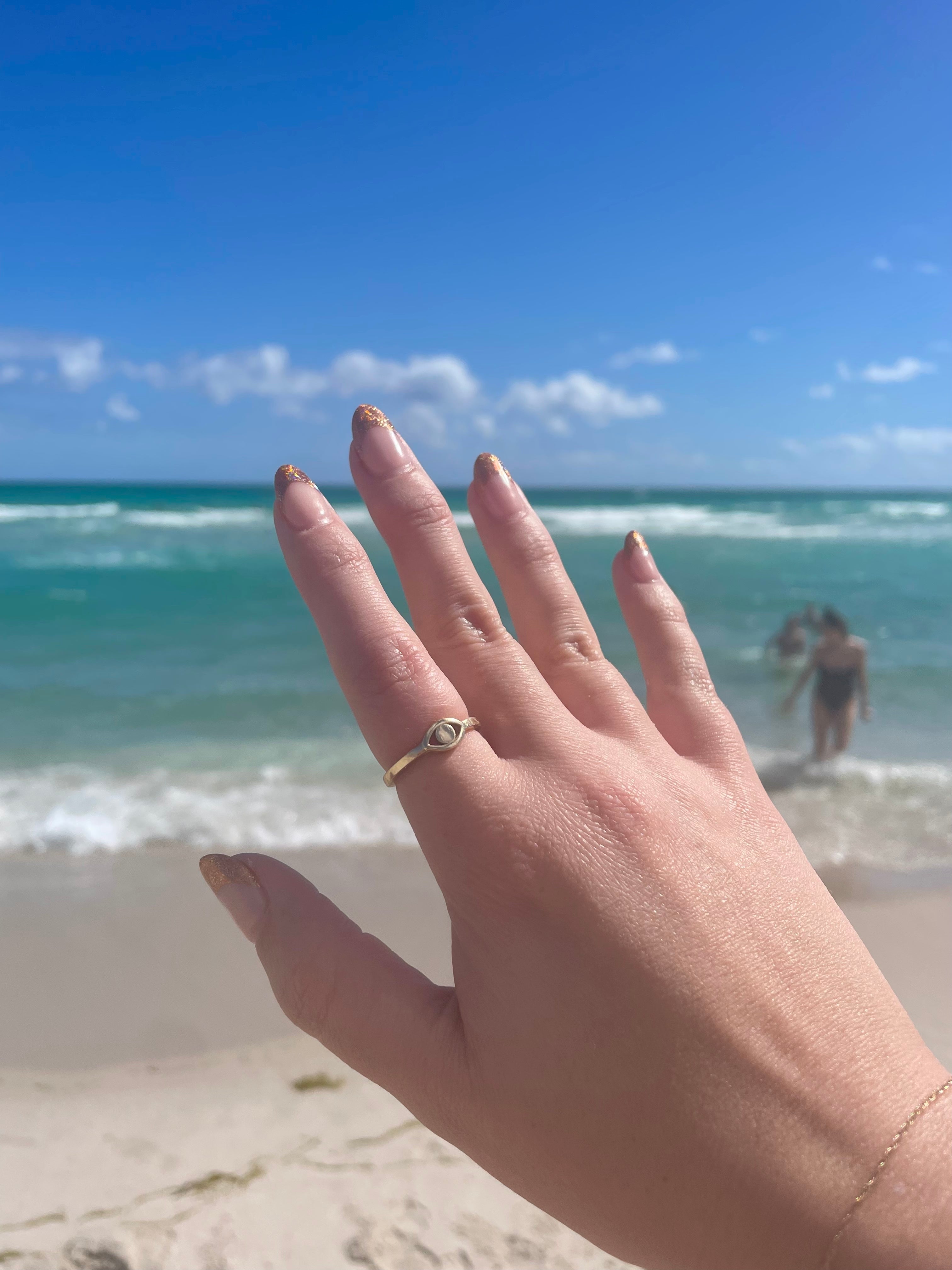 solid 14k gold evil eye ring