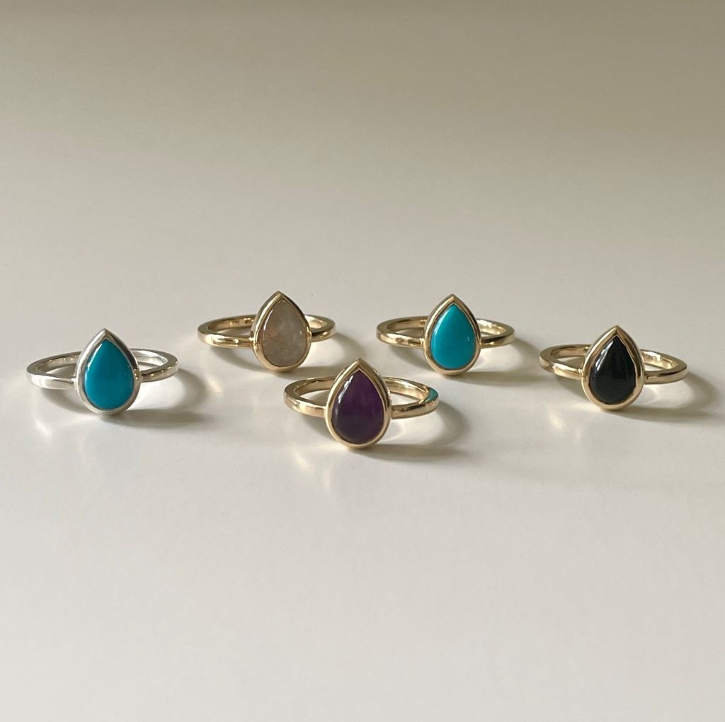 pear-shaped stone ring - turquoise with 925 silver