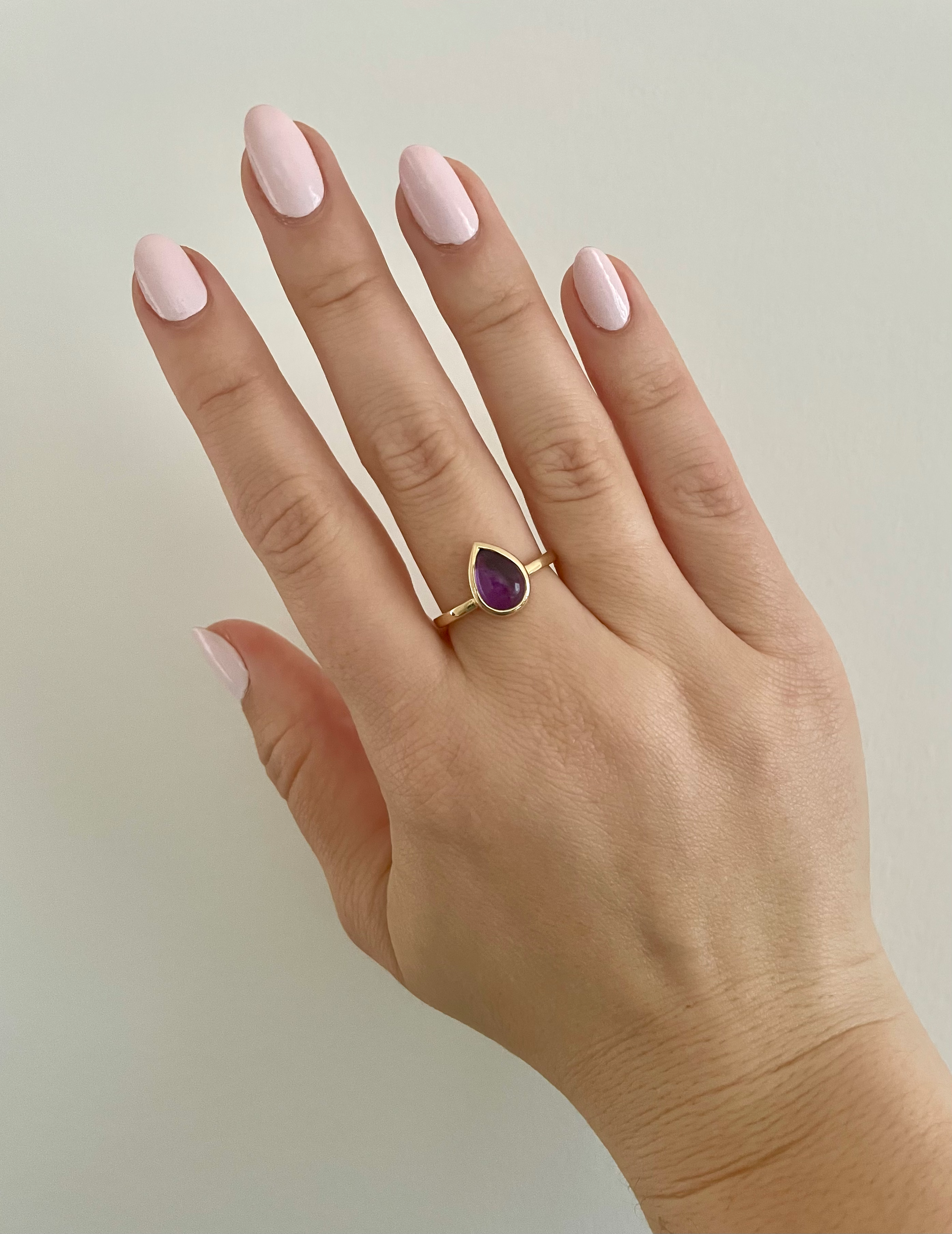 pear-shaped stone ring - amethyst with 14k gold