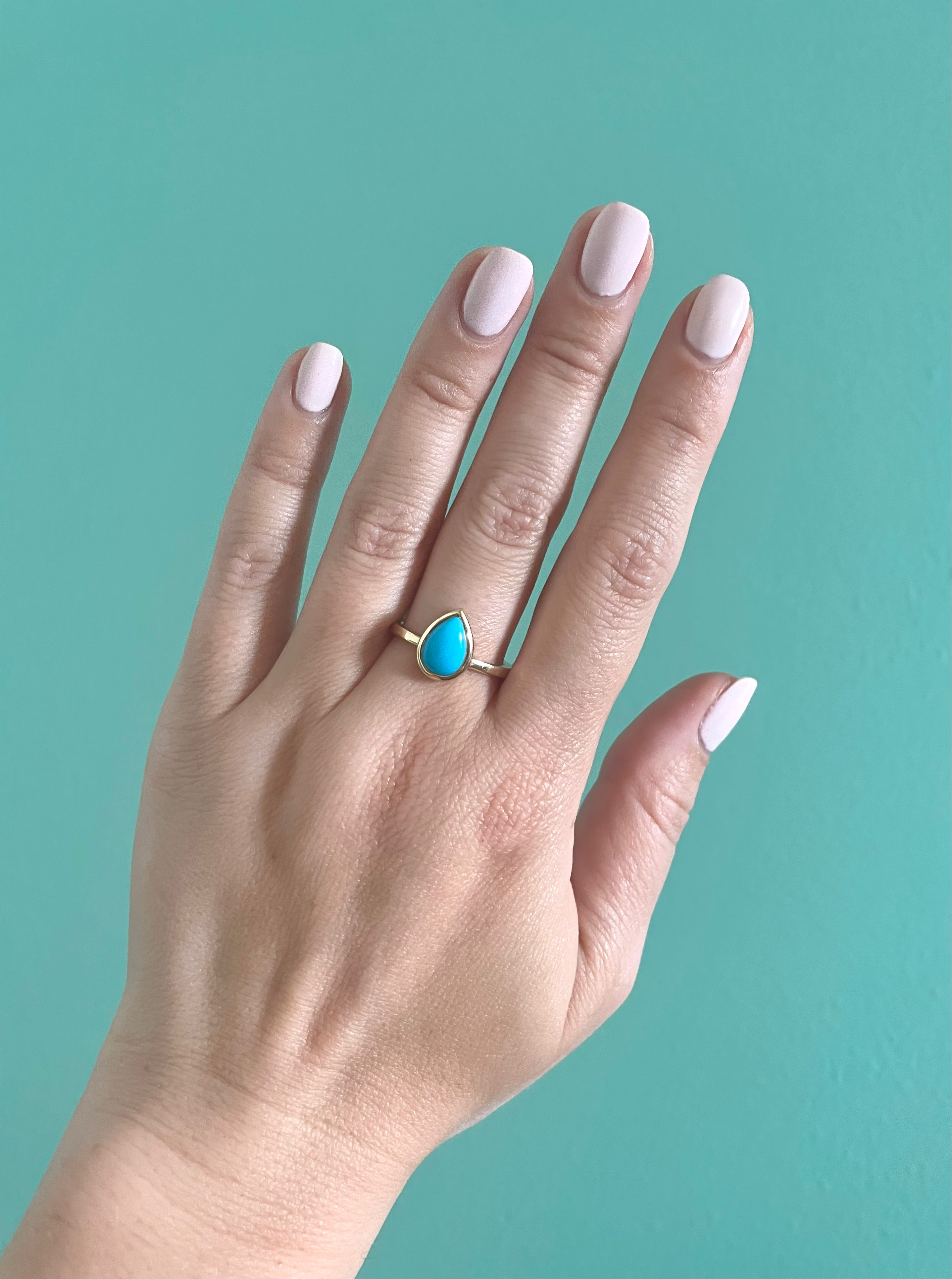 pear-shaped stone ring - turquoise with 14k gold
