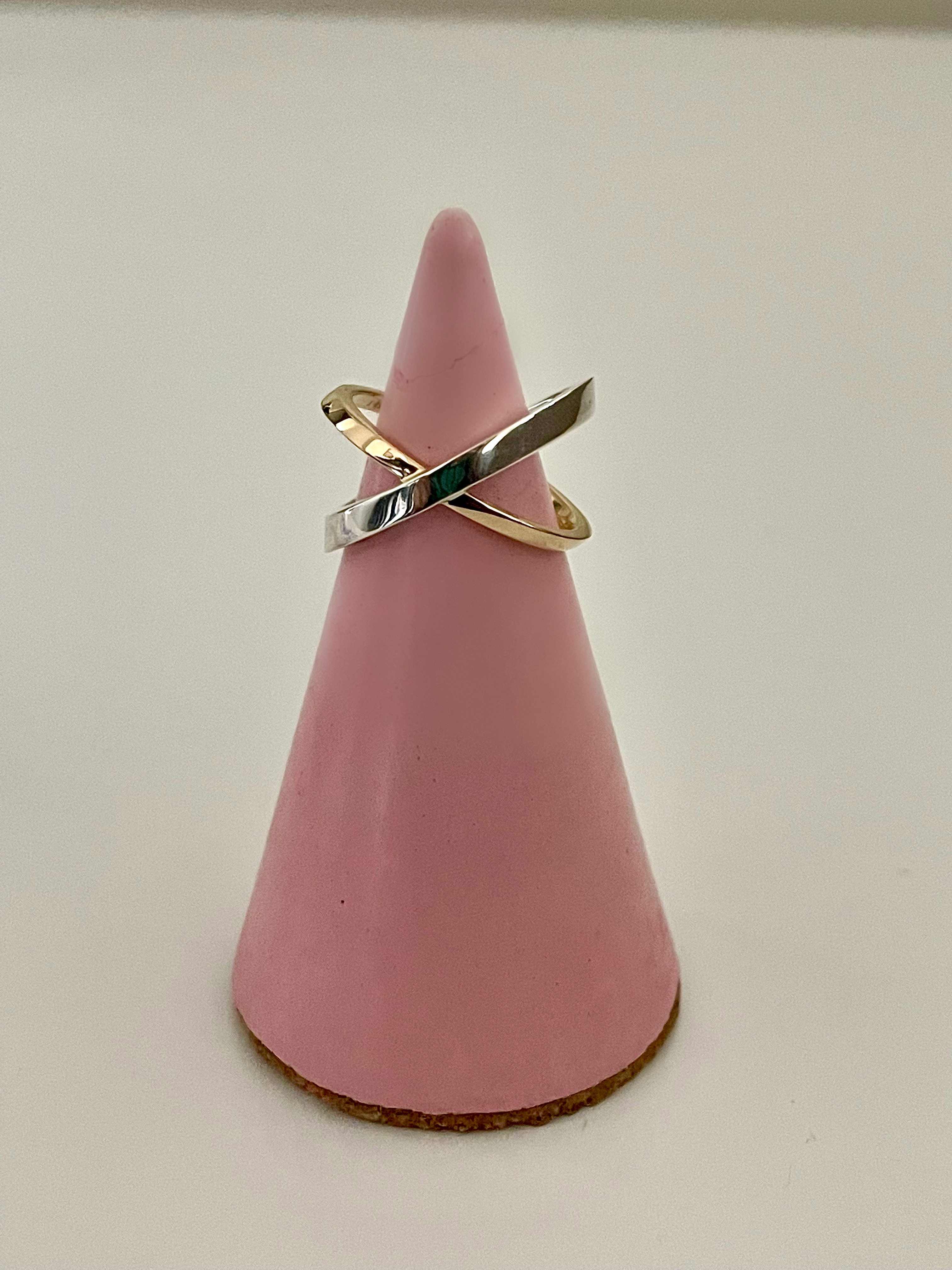 the mixed metal crossover ring - 925 silver over solid 14k gold