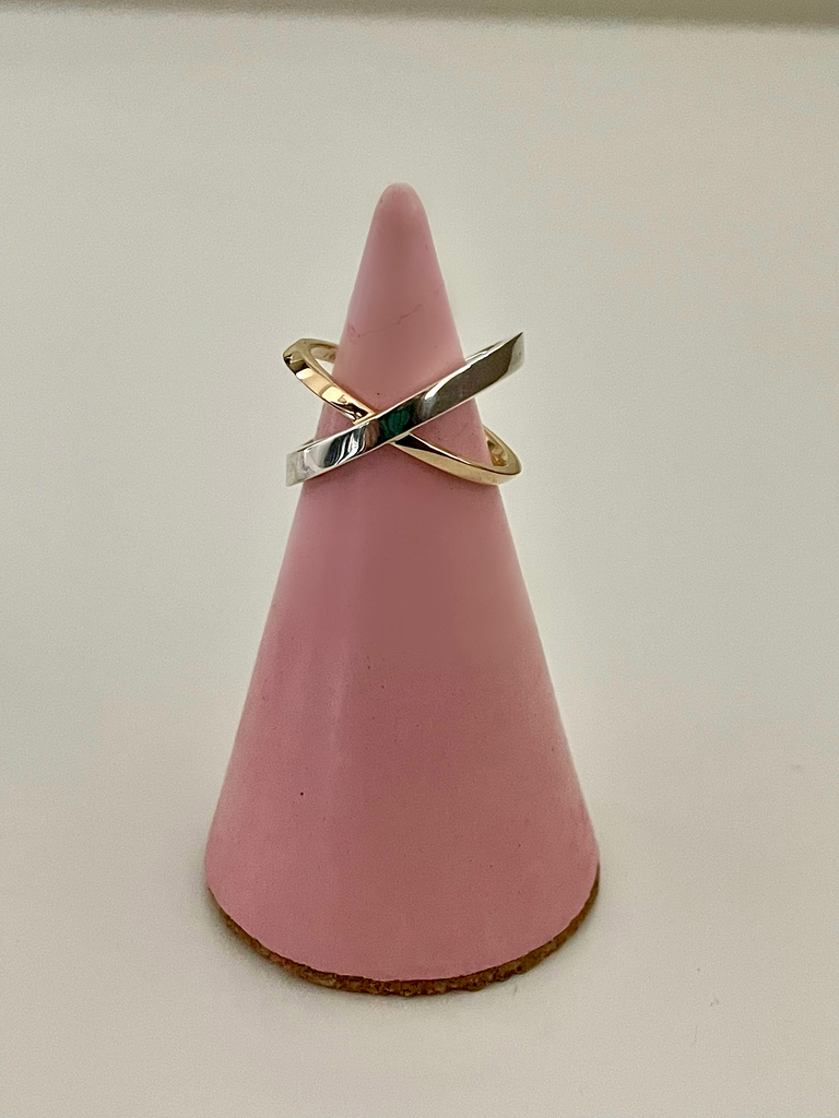 the mixed metal crossover ring - 925 silver over solid 14k gold