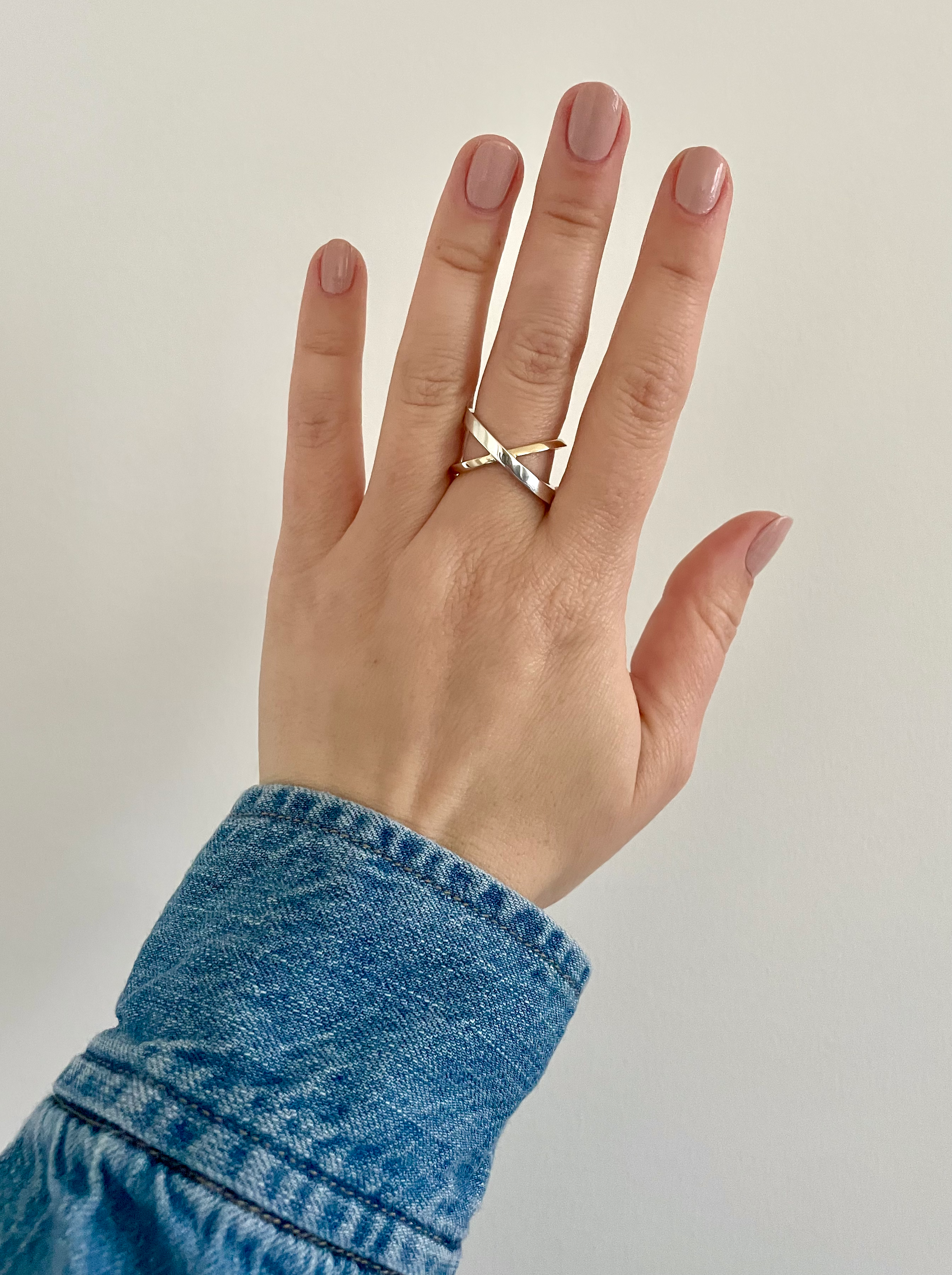 the mixed metal crossover ring - 925 silver over solid 14k gold