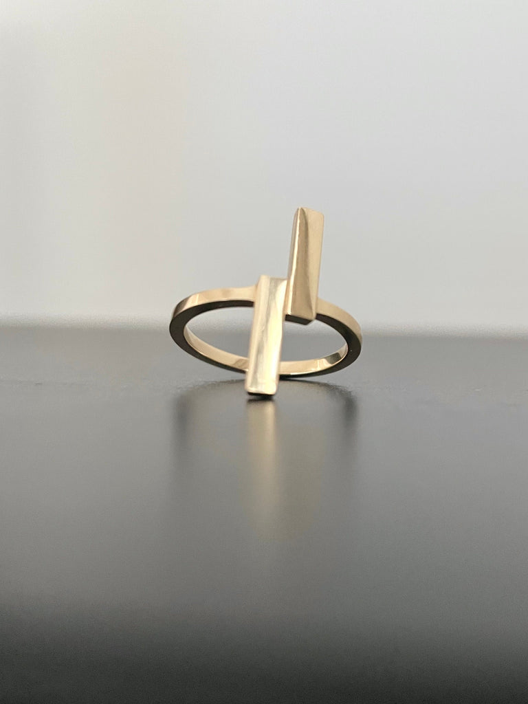 solid 14k gold double bar ring