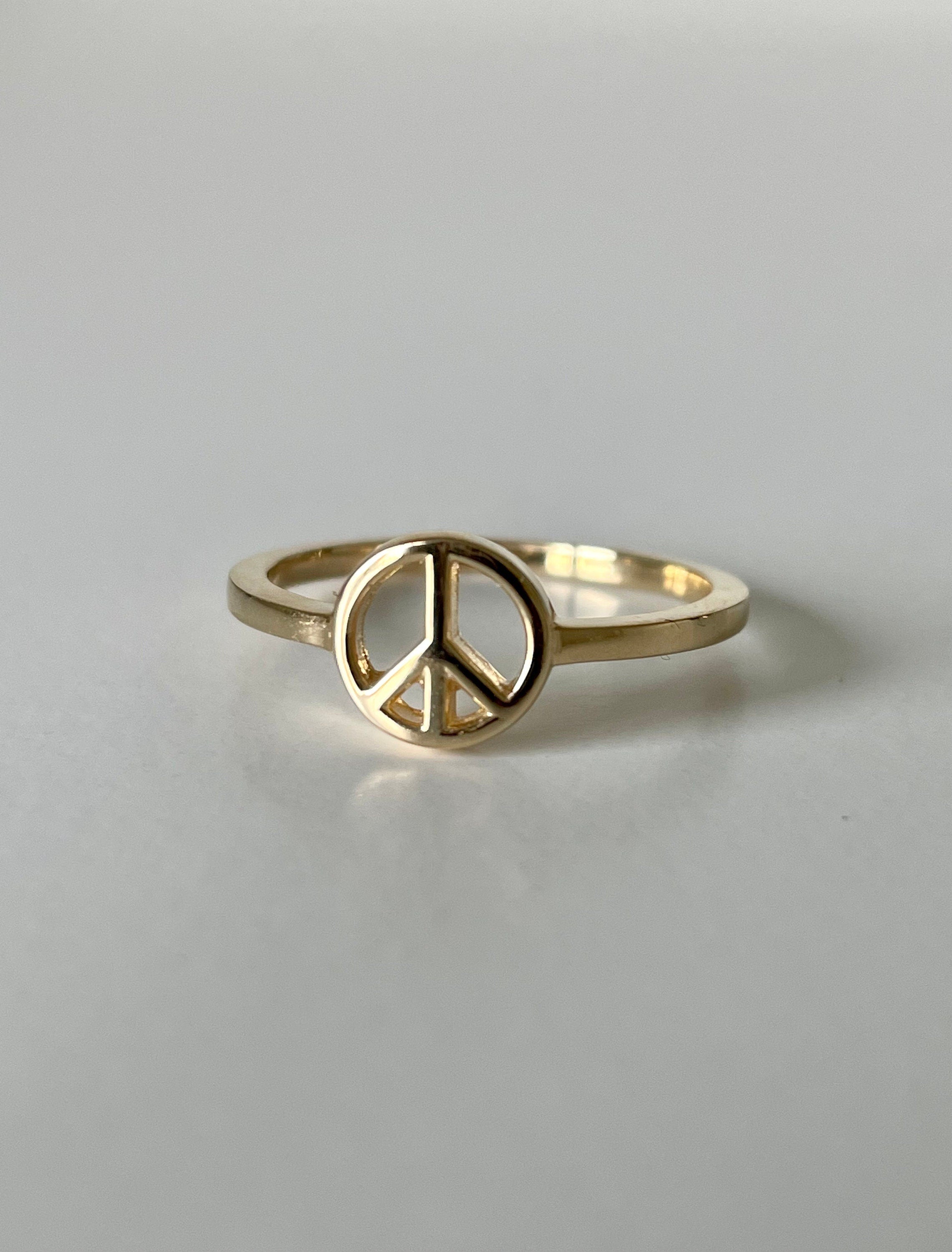 solid 14k gold peace sign ring