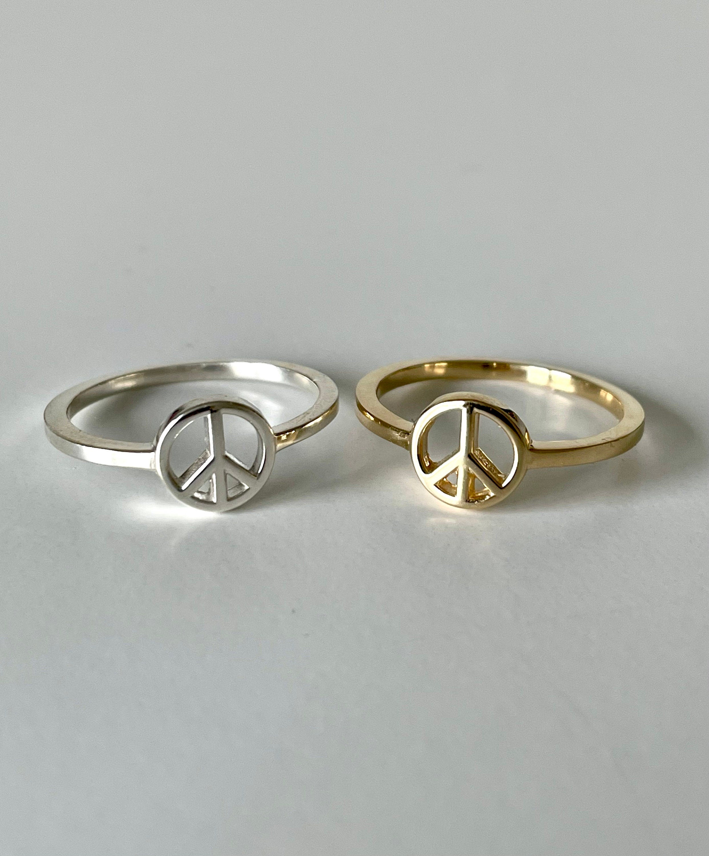 solid 14k gold peace sign ring
