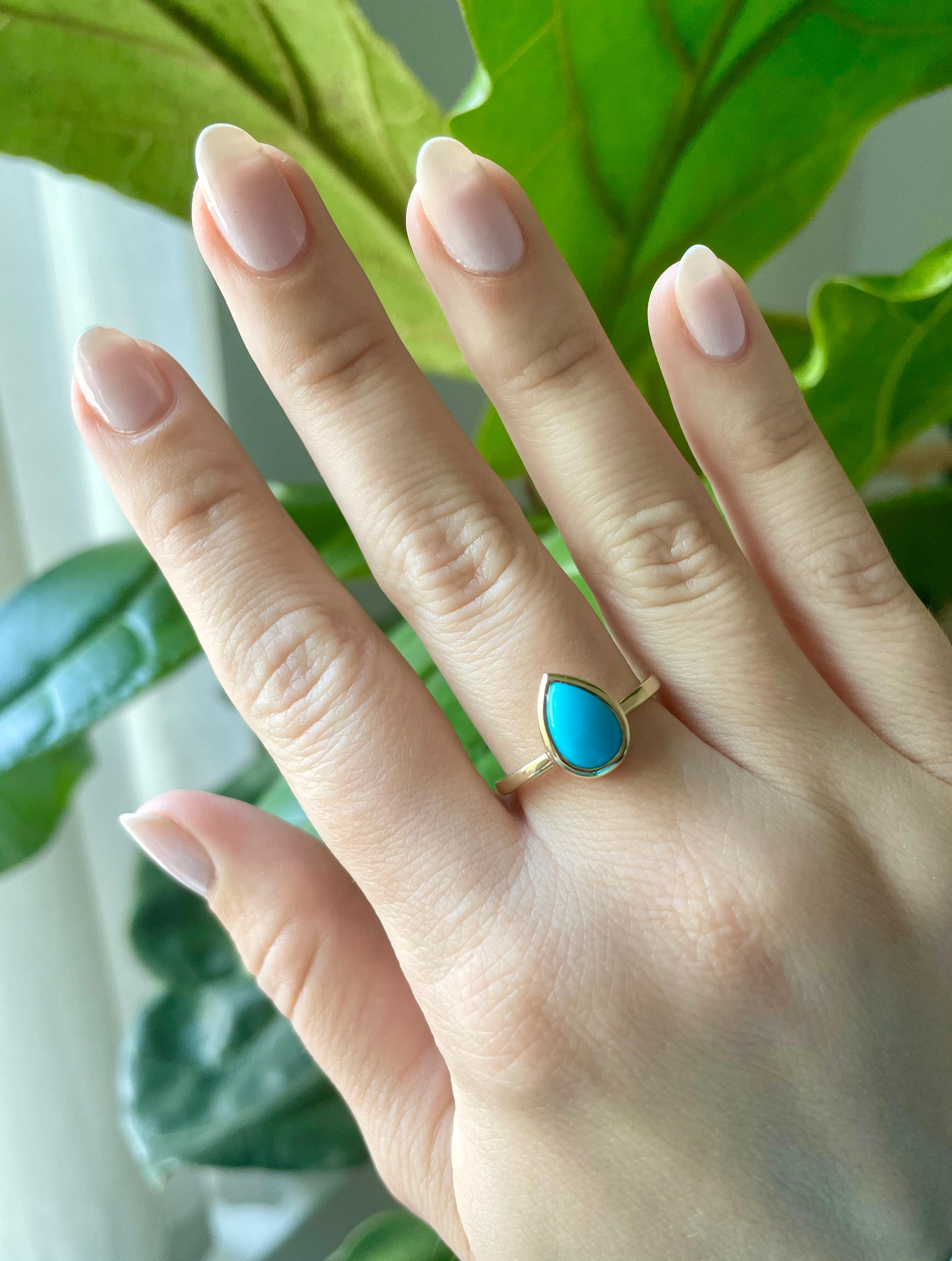 pear-shaped stone ring - turquoise with 14k gold